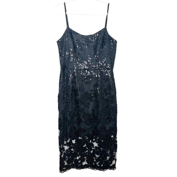 Dress the Population Medium Black Lace Sequin Midi Dress - Picture 1 of 4